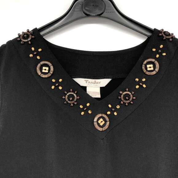 Tanjay Black Sleeveless V-neck beaded neckline tank top size S petite - Picture 4 of 12